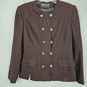 Herbert Grossman Women's 10 Brown Gold Double Breasted Bttn Dwn Blazer Jacket - Picture 1 of 16