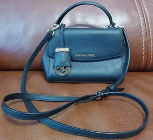 MK Ava extra small saffiano leather top crossbody Black Gold - Picture 1 of 20