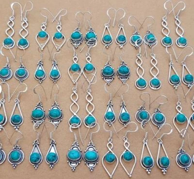 Lote de pendientes unisex hechos a mano enchapados en plata de ley 925 con piedras preciosas turquesa de regalo Foto 1 de 4