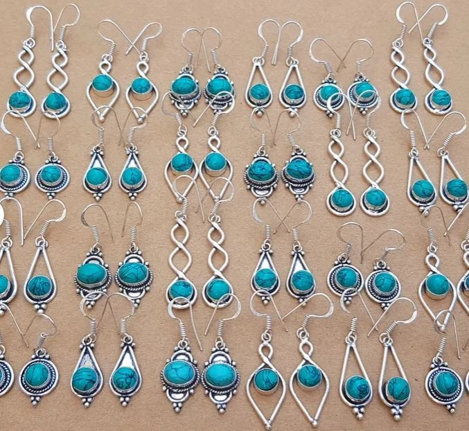 Lote de pendientes unisex hechos a mano enchapados en plata de ley 925 con piedras preciosas turquesa de regalo Foto 1 de 4