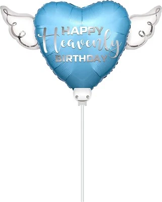 Heavenly Balloons on a stick Happy Heavenly Birthday blue balloon heart shaped