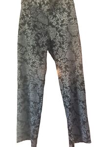 Lands’ End Women’s 2X Black & White Floral Cotton/Spandex Pants Front Zip Pocket