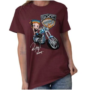 Biker Betty Boop Choppers Vintage Cartoon Womens Graphic Crewneck T Shirt Tee - Picture 1 of 8