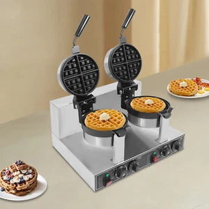 Gofrera belga redonda giratoria comercial de doble cabezal antiadherente desayuno 7" - Imagen 1 de 12
