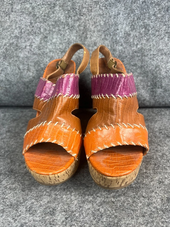 Coconuts Venice Heels Women's 8 Patchwork Leather Open Toe Block Cork - Image 1 of 4