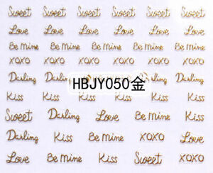 Nail Art 3D Decal Stickers Love Letter Writing Gold Xoxo HBJY050