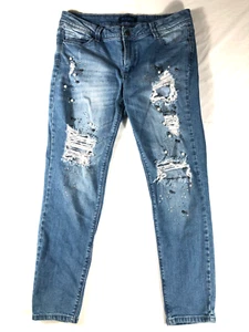 Blue Spice Jeans Women 11 Dark Wash Stretch Distressed Embellished Pockets Bling - Picture 1 of 16