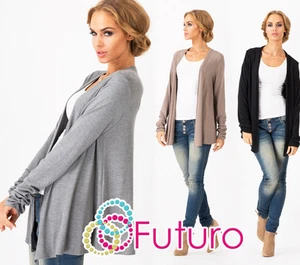 Mujer Cardigan Estilo práctico Jumper Creases Sleeve Blazer Size 10-12 FA345 - Imagen 1 de 9