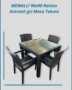 Gartentischmöbel mit gehärtetem Glas/90x90x76cm/4 Stück Stühlen mit Armlehnen - Bild 1 von 5