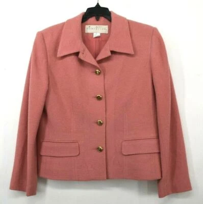 Don Caster Womens Pink Collared Wool Blend Button Front Career Business Jacket 8 - Image 1 of 4
