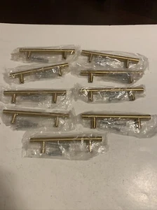 9 Pack 6" Cabinet Handles Brass Gold Drawer Pulls 3-3/4 Inch Hole Center - Picture 1 of 4