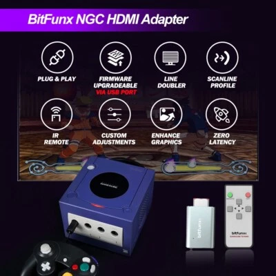 Bitfunx HDMI-Compatible Adapter Converter Line Doubler for Nintendo Gamecube NGC - Image 1 of 4