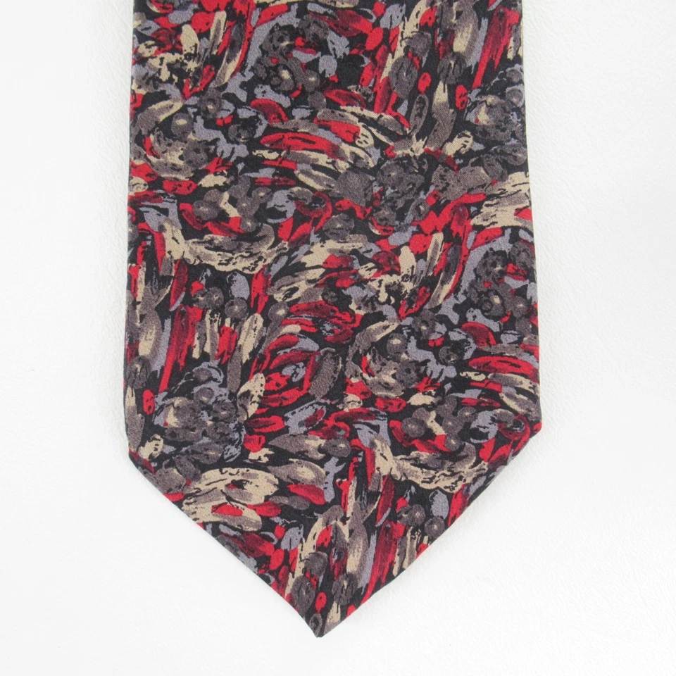 Винтажный мужской галстук Enrico Coveri 56 дюймов шелк красный серый лаванда абстрактный цветочный широкий - Изображение 1 из 4