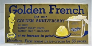 Vintage Golden French Ice Cream Advertising Sign with Rose O'Neill's Kewpie Doll - Picture 1 of 1