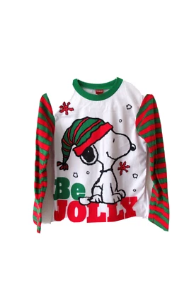 Blusa Peanuts Youth unissex média Natal verde Snoopy branca vermelha manga longa  - Imagem 1 de 4