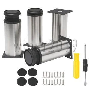 4PCSBlack Silver Stainless Steel Furniture Kitchen Legs Adjustable Feet 2.4x4.7" - Picture 1 of 6