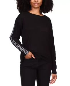 MICHAEL MICHAEL KORS Waffled Logo-Tape-Sleeve Waffled Crew Neck Top Sz. S NWT - Picture 1 of 2