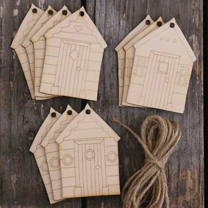 10x Capanna da Spiaggia in Legno Forme Artigianali 3mm Strato con Dettaglio - Foto 1 di 4