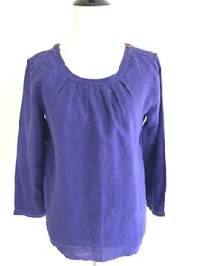 J Crew Womens Tessa Top Size 0 Loose Blouse Linen 3/4 Sleeves Pleated Blue - Picture 1 of 9