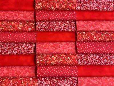 ROSE AND HUBBLE AND JOHN LOUDEN FABRICS Fabric patchwork squares 30 x 5” 12.5cm cotton quilting craft RED ditsy Z54