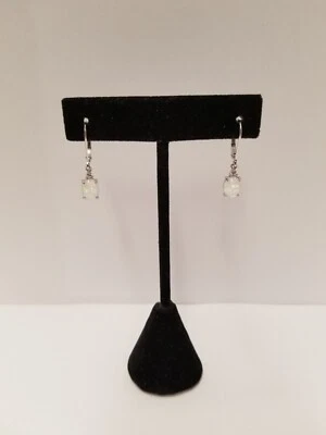 Классические серьги-подвески из чистого серебра с белым опалом и топазом LC - Изображение 1 из 4