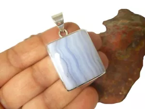 Colgante de piedras preciosas de plata de ley 925 de ágata de encaje azul - Imagen 1 de 5