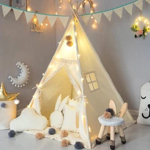 Kids Teepee Tent with Padded Mat, Banner, Fairy Lights, Yarn Ball, Carry Bag,... - Picture 1 of 7