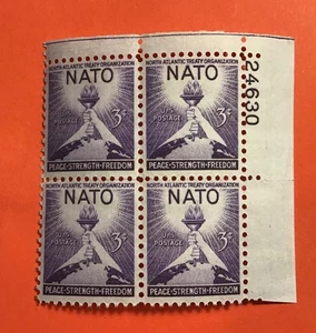US Stamps Scott 1008 NATO Issue 1952 3c Plate Block MNH - Picture 1 of 3