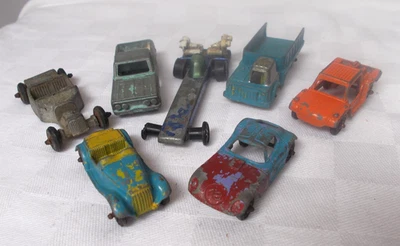 Lote de 7 COCHES DE JUGUETE Tootsie Johnny Lightning usados 1960-1970 Cheetah Shuttle Truck Foto 1 de 4