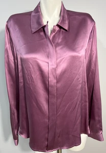 Jones New York Women 16 Silk Satin Top Blouse Lilac Color Hidden Buttons Front - Picture 1 of 5