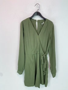 Oasis Khaki Green Long Sleeve Wrap Playsuit Tie Waist UK 8 NEW - Picture 1 of 17