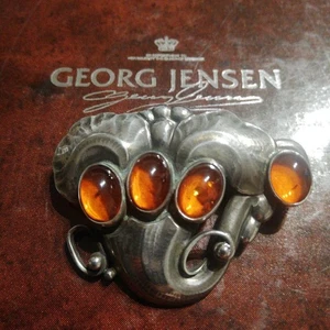 Broche ámbar GEORG JENSEN #105 en excelente estado con hermoso acabado ahumado, - Imagen 1 de 12