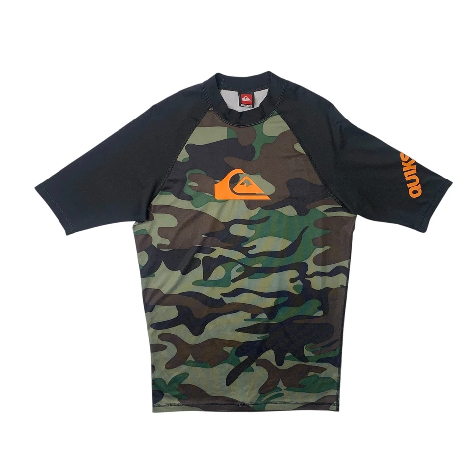 Quiksilver Rashguard Meninos XL Preto Camuflado Bunker Ajustado Meia Manga Surfista Surfista - Imagem 1 de 4