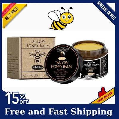 Grass-Fed Beef Tallow Balm with Raw Honey for Dry & Sensitive Skin, 3.21 OZ,NEW - Image 1 of 4