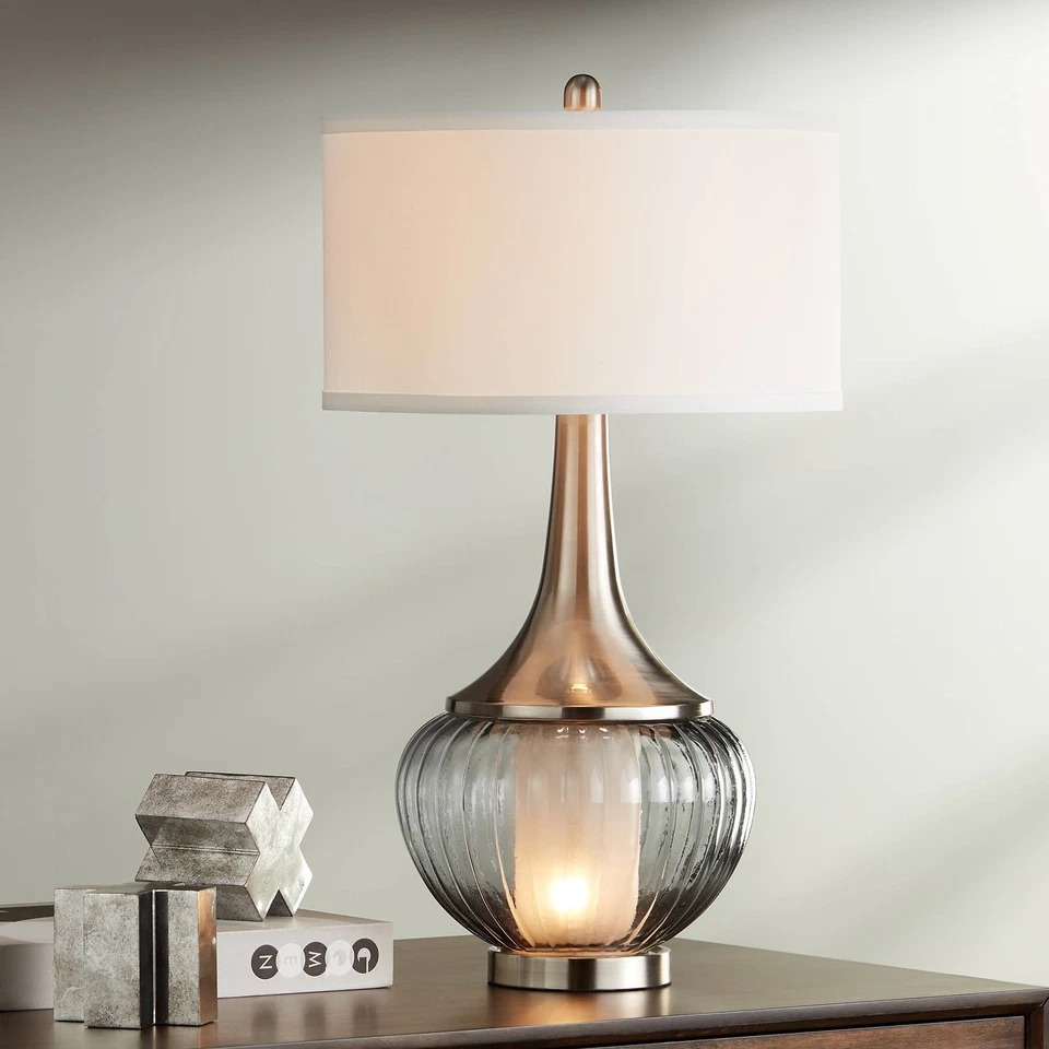 Courtney Modern Table Lamp 28 1/2" Tall Nickel Glass Nightlight Dimmer Bedroom - Image 1 of 4