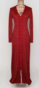 VTG 1970s Bakalli Sparkling Ruby Red Faux Button-Up Knit Dress/Gown - Women's 12 - Picture 1 of 4