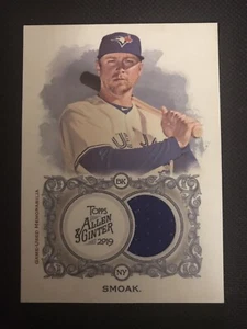 TARJETA JERSEY USADA AUTÉNTICA CERTIFICADA POR JUSTIN SMOAK BLUE JAYS - Imagen 1 de 2