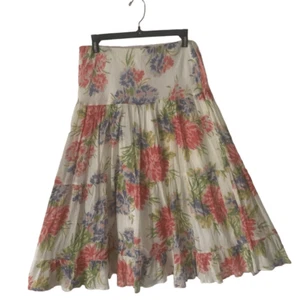 Pre Owned Women’s Chaps Denim Floral Skirt Sz M Festive Classic Style - Picture 1 of 9