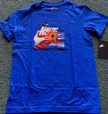 NWT Nike Boys YLG Blue/White AIR ASSAULT Shoe Jet Plane Shirt Large - Image 1 of 2