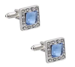 1.30 Carats Aquamarine & Cubic Zirconia In 935 Silver Men's Classy Cuff Links - Picture 1 of 4