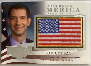 TOM COTTON U.S. SENATOR ARKANSAS 2020 DECISION FLAG PATCH SILVER FOIL RELIC CARD