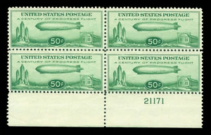 US 1933 AIRMAIL - Baby ZEPPELIN 50c green Scott # C18 mint MNH Plate Block of 4 - Picture 1 of 2