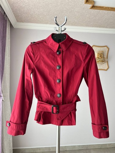BURBERRY LONDON TRAPUNTATO ROSSO TRENCH CAPPOTTO GIACCA COLLETTO DONNA TAGLIA UK 8 USA 6