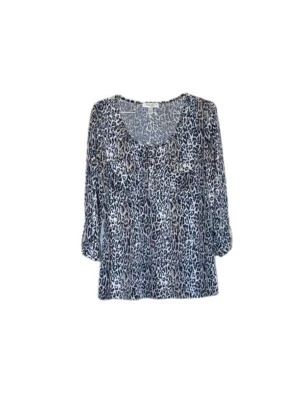 Dress Barn 豹纹动物印花 3/4 袖弹力衬衫女式大号  — 第 1/4 张图片