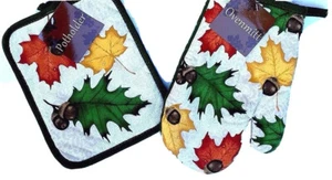 Autumn Fall Leaves Acorns Kitchen Linen Set 2 pc potholder oven mitt - Picture 1 of 5