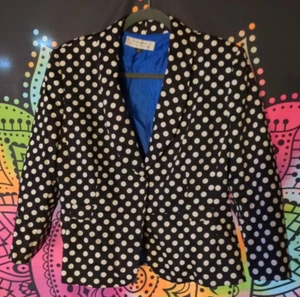 Vintage VTG Polka Dot Blazer, 90s Blossom Style, Black & White, Size 12 - Picture 1 of 2