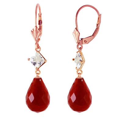 14K Solid Rose Gold Leverback Earrings with  Rose Topaz & rubyes - Image 1 of 4