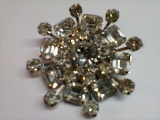 Vintage Rhinestone Brooch Silver Tone 