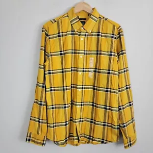 Gap Button Up Slim Shirt Mens L Yellow Plaid Long Sleeve Pockets Collared - Picture 1 of 11