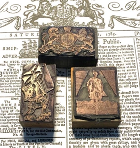 Three Printing Blocks: British Royal Coat of Arms/Scotsman/Scottish Highlander - Picture 1 of 4